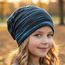 Wollhuhn Kinder Beanie – Zweilagige Longbeanie aus Jersey, wendbar & weich – mit Grauer Innenseite – Handmade in Deutschland – ganzjährig tragbar (Lines Türkis/Schwarz, L)