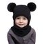 DRESHOW Kinder Wintermütze Warme Schal Schlupfmütze Strickmütze Kapuze Weiche Schalmütze mit Doppelt Bommel Pom Pom Beanie Mütze für Kleinkinder Jungen Mädchen 1-6 Jahre