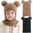 DRESHOW Kinder Wintermütze Warme Schal Schlupfmütze Strickmütze Kapuze Weiche Schalmütze mit Doppelt Bommel Pom Pom Beanie Mütze für Kleinkinder Jungen Mädchen 1-6 Jahre