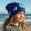Wollhuhn Kinder Beanie – Zweilagige Longbeanie aus Jersey, wendbar & weich – innen grau – Handmade in Deutschland – ganzjährig (DE/NL/SE/PL, Numerisch, 56, 58, Einhörner Dunkelblau)