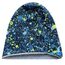 Wollhuhn Kinder Beanie – Zweilagige Longbeanie aus Jersey, wendbar & weich – innen grau – Handmade in Deutschland – ganzjährig (DE/NL/SE/PL, Numerisch, 56, 58, Splatter Dunkelblau/Bunt)