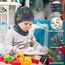 Aolso Kinder Beanie Mütze & Schal Schlauchschal Set, Loop Mütze, Baumwoll Schals, Winter Loop Schal für Junge und Mädchen, Baby Schals (Grau Blau)