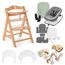 hauck Alpha Start N Grow Set, Natural Dark Grey - ab Geburt bis 90 kg, Holzhochstuhl aus Buche, 3 in 1 Babywippe mit Musselinbezug, Sitzverkleinerer, Sitzkissen, Essbrett, Spielbrett, 3 Lernspiele