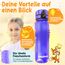 Funkelfuchs® - Trinkflasche für Kinder – 1000ml, Lila – Kohlensäure geeignet - 100% auslaufsicher - Wasserflasche spülmaschinenfest - für Kindergarten, Einschulung, Schule, Sport