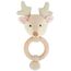 Bieco Holz Greifling Baby Rassel | Ø 10cm, Länge 17cm | Niedliche Reh Babyrassel Baumwolle mit Holz Ring | Baby Greifling Rassel für Junge & Mädchen | Greifling mit Reh Stoffrassel | Greifringe Baby