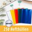 perfect line 250 Hefthüllen DIN-A4, 5 Farben, Heftumschlag transparent genarbt, Heftschoner aus recyclebarem PP, dokumentenecht (10 Sets á 25 Stk.)