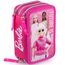 Clondo 3-Fach Federmäppchen für Barbie Fan – 45-teilig, komplett gefüllt – mit Schere, Kleber, Buntstiften, Filzstifte – Rosa – ideal für Schule & als Geschenk Mädchen