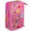 Clondo Mädchen Federmäppchen 3-Fach gefüllt, Für Disney Prinzessinnen Fan, 45-TLG., Rosa, Radierbare Gelstifte, Filzstifte, Buntstifte, Schere, Kleber, Mit Reißverschlussfächern
