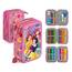 Clondo Mädchen Federmäppchen 3-Fach gefüllt, Für Disney Prinzessinnen Fan, 45-TLG., Rosa, Radierbare Gelstifte, Filzstifte, Buntstifte, Schere, Kleber, Mit Reißverschlussfächern