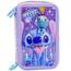 Clondo 3-Fach Federmäppchen Mädchen Gefüllt für Stitch Fan – Schulmäppchen Set 46 Teile mit Radierbaren Stiften, Filzstiften, Buntstiften – ideal für Schule & als Geschenk
