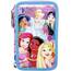 Clondo Mädchen 3-Fach Federmäppchen für Disney Prinzessinnen Fans – 44-teilig, komplett gefüllt – mit Schere, Lineal, Buntstiften – Rosa & Lila – Ideal für Schule & als Geschenk