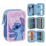 Federmäppchen 3-Fach – 44-teilig gefüllt – für Stitch Fan – mit Filzstiften, Buntstiften, Lineal – Rosa – Schulmäppchen Mädchen & Geschenk für Kinder