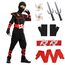 Aomig Ninja Kostüm Set für Kinder - 13-Teiliges Kinderkostüm, Anzug für Jungen und Mädchen, Zubehör für Halloween, Verkleidung, Karneval, Party, Cosplay - Rot Schwarz
