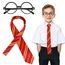 Aomig Zauberer Krawatte Brille Kostüm für Jungen Mädchen, Cosplay Krawatte Runden Brille für Kinder Cosplay Fasching Karneval Halloween Party Kostüme Accessoires Set (Rot + Brille)