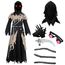 Spooktacular Creations Kinder Sensenmann Kostüm, Glühende Augen Sensenmann Kostüm für Jungen, Gruseliges Phantom Schwarzer Sensenmann Halloween Dress Up-S