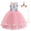 URAQT Mädchen Prinzessin Kleid, Mädchen Einhorn Cosplay Karneval Verkleidung Party Hochzeit Prinzessin Kleid mit Halskette und Stirnband, 100CM, Rosa