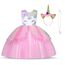 URAQT Kinder Einhorn Kostüm Kleid, Mädchen Einhorn Rock, Blumen Mädchen Ärmellos Partykleid, Geburtstagskleid Festkleid, Fasching Karneval Verkleidung mit Unicorn Outfit Set, 130cm（Rosa-B）