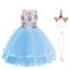 URAQT Mädchen Prinzessin Kleid, Mädchen Einhorn Cosplay Karneval Verkleidung Party Hochzeit Prinzessin Kleid mit Halskette und Stirnband, 100CM, Blau