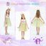 URAQT Mädchen Prinzessin Kleid, Mädchen Einhorn Cosplay Karneval Verkleidung Party Hochzeit Prinzessin Kleid mit Halskette und Stirnband, 110CM, Gelb