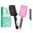 URAQT Haarbürste, Profi Entwirrungsbürste mit Griff, Haarbürste ohne Ziepen, Wildschweinborsten Haarstyling Bürste für Locken Lange Feine Dicke Lockige Haare (M-schwarz+rosa)
