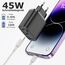 2er-Pack USB C Ladegerät 45W Netzteil GAN für iPhone/Samsung Galaxy S25/S24/S23/S22/S21 iPhone 16/15/14/13/12/11 Pro Max,3 Port Typ C USB Mehrfach PPS Schnellladegerät (Schwarz)