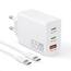 3 IN 1 USB C Ladegerät, 65W USB Schnellladegerät mit Ladekabel 2M, PD&QC USB C Netzteil für MacBook Air Pro M1/M2,iPhone 17 Pro Max/16/15/14/13,Switch,Galaxy S24 Ultra/S23/S22,Tablet, Laptop, Handys