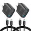 TOPADRE USB C Ladegerät 65W,2er-Pack 3-Port USB-C Netzteil mit Zwei 2M Ladekabel,Schnellladegerät kompatibel mit MacBook Pro/Air, für iPad Pro/Air, für iPhone 17/16, Schwarz