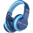 iClever Bluetooth Kinder Kopfhörer, Farbige LED-Leuchten, Kinderkopfhörer Over-Ear mit 74/85dBA Lautstärkebegrenzung, 85 Stunden Spielzeit, Bluetooth 5.2, Eingebautes Mikrofon Blau