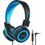 iClever Kinder Kopfhörer, Kabel Kopfhörer für Kinder, Verstellbares Stirnband, Stereo Sound, Faltbare, Entwirrte Drähte, 3,5 mm Aux Jack, 85dB Volume Limited, Kinder Kopfhörer auf Ohr (Blue Black)