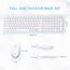 Tastatur Maus Set Kabellos, seenda SK38-3 Ultra-Dünne Wiederaufladbare Funktastatur, Ergonomische Keyboard Mouse mit Silikon Staubschutz für PC/Laptop/Smart TV, QWERTZ Layout Weiß und Silber