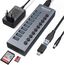 Powered USB 3.0 Hub, Wenter 10 Ports 36W USB Hub Aktiv, Aluminium USB Splitter mit individuellen EIN/Aus Schaltern, SD/TF Kartenleser und USB Hub mit Netzteil für PC/Laptops/MacBook Pro/Air/iMac/iPad