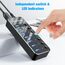 RSH-518C USB-Hub, USB 3.0, Stromversorgung RSHTECH auf 7 Ports, USB 3.0, SuperSpeed Port, Datenverteiler, mit 5 V/2 A Stromversorgung und individuellen Schaltern für Laptop und PC, Powered USB Hub