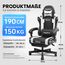 Riftracer Gaming Stuhl – Ergonomischer Gamer Sessel mit Fußstütze, Kopfstütze und Lordosenstütze, höhenverstellbar, gepolstert, Tragkraft 150 kg, Schwarz