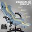 GTPLAYER Gaming Stuhl Ergonomischer Gaming Sessel Schreibtischstuhl mit Stoffoberfläche, Federsitzkissen, Verbindungsarmlehnen und Fußstütze 150KG, Hellblau