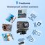Camlance 4K 60FPS Touchscreen Action Cam mit 64GB Speicherkarte, HD 48MP 40M wasserdichte Unterwasserkamera 8X Zoom, WiFi EIS Helmkamera Fernbedienung Actionkameras, 2 * 1350 Akkus- Zubehör Kits