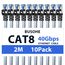 BUSOHE Cat 8 LAN Kabel 2m (10-Stück), 40Gbps 2000MHz Ethernet Kabel Netzwerkkabel, Flach Hochgeschwindigkeits Gigabit RJ45 Patchkabel, Geflochtener Internet Kabel Kompatibel mit PC, Router, Modem