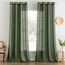 MIULEE Gardinen Vorhänge mit ösen Voile Vorhang kurz Modern Leinenoptik Halbtransparent Ösenvorhang für Wohnzimmer Kinderzimmer Raumteiler 2er Set Olivgrün 280x140 cm