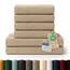 Blumtal Premium Frottier Handtücher Set 4 teilig 100% Baumwolle - Oeko-TEX zertifiziertes Badetuch 2X (70x140 cm) + Towel 4X (50x100 cm) - saugstarkes Frottiertücher Set - Handtücher Beige/Taupe