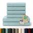 Blumtal Premium Frottier Handtücher Set 4 teilig 100% Baumwolle - Oeko-TEX zertifiziertes Badetuch 2X (70x140 cm) + Towel 4X (50x100 cm) - saugstarkes Frottiertücher Set - Handtücher Blau Hell