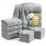LANE LINEN 16-teiliges Badetuch-Set – graue Badetücher, 100% Baumwolle, Handtücher für Badezimmer, Luxus-Badetücher, schnell trocknend, 4 Badetücher, 4 Handtücher und 8 Waschlappen – graue Handtücher