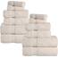 Superior Zero Twist Handtuch-Set, Baumwolle, 12-teilig, 4 Badetücher, 4 Handtücher, 4 Waschlappen/Gesichtstücher, schnell trocknend, für Zuhause, Dusche, Spa, luxuriös, weich, saugfähig, Elfenbein