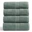 Springtree Home Badetuch aus 100 % Baumwolle, 4-teilig, grün, geometrisches strukturiertes Design, saugfähig & schnelltrocknend, 4 Badetücher, Oeko-TEX Standard 100 Baumwolle, Myla-Kollektion, Lily