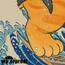 Lustiger japanischer Katzen-Duschvorhang, niedlich, cool, Orange, Katze, Monster, Hai, für Badezimmer, Vintage, Ozean, Wellen, Anime, Kinder, wasserdichter Stoff, Badvorhang, Dekoration, 183 x 183 cm