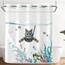Fowocu Duschvorhang ohne Haken, mit einrastbarem Einsatz, lustige Katze, nautisches Motiv, blaugrün, Meer, Ozean, Oktopus, Seestern, Schildkröte, Anker, Fisch, wasserdichter Stoff, 180 x 188 cm