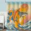 Lustiger japanischer Katzen-Duschvorhang, niedlich, cool, Orange, Katze, Monster, Hai, für Badezimmer, Vintage, Ozean, Wellen, Anime, Kinder, wasserdichter Stoff, Badvorhang, Dekoration, 183 x 183 cm