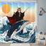 Fowocu lustiger Duschvorhang mit Katzen-Wal-Motiv, cool, japanische Ozeanwelle, für Badezimmer, orange, blau, Anime, Kinder, nautisch, wasserdicht, Stoff, Badvorhang, Dekoration, 183 x 183 cm
