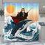 Fowocu lustiger Duschvorhang mit Katzen-Wal-Motiv, cool, japanische Ozeanwelle, für Badezimmer, orange, blau, Anime, Kinder, nautisch, wasserdicht, Stoff, Badvorhang, Dekoration, 183 x 183 cm
