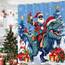 Fowocu Weihnachts-Duschvorhang, lustiger Weihnachtsmann, reitender Dinosaurier, für Badezimmer, Winter, Schneeflocke, Schneemann, rot, Stoff wasserdicht, Kinder-Badevorhang, Dekoration, 183 x 183 cm