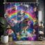 Fowocu lustiger Duschvorhang mit Dinosaurier-Motiv, cool, bunt, Weltraumkatzen, für Badezimmer, Fantasie, Galaxie, Universum, Anime, Kinder, wasserdichter Stoff, Badvorhang, Dekoration, 183 x 183 cm