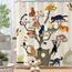 Fowocu lustiger Katzen-Duschvorhang, niedlich, Cartoon-Katzenbaum, für Badezimmer, Boho, Anime, Kätzchen, Kinder, modernes Bauernhaus, wasserdichter Stoff, Badvorhang, Dekoration, 183 x 183 cm